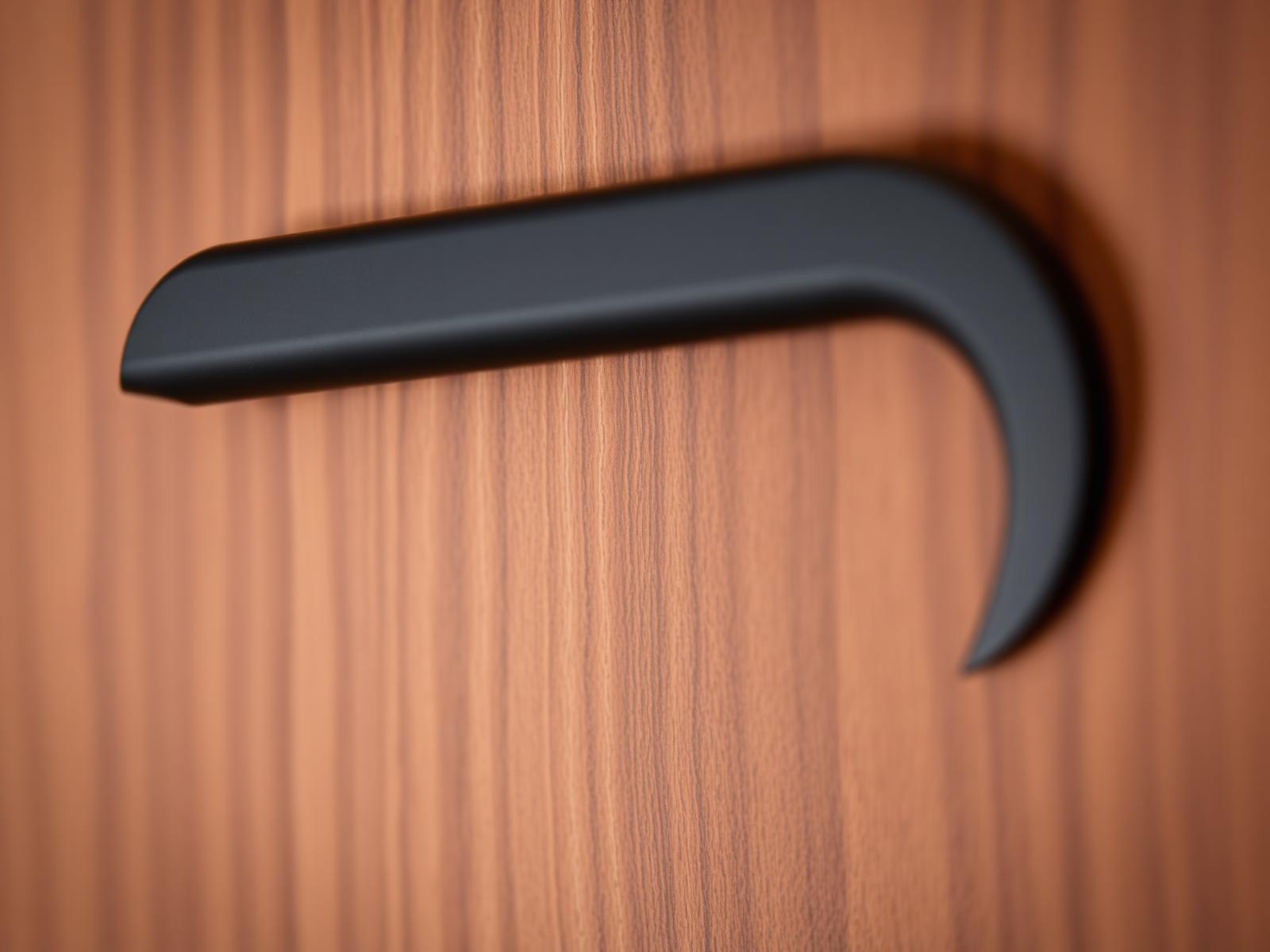 Walnut cabinet detail with matte black hardware
